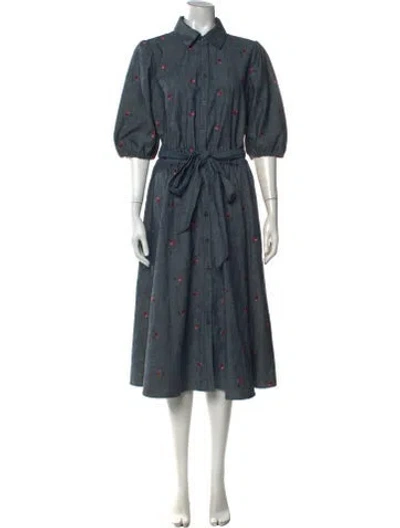 Pre-owned Kate Spade Floral Print Midi Length Dress In Blue