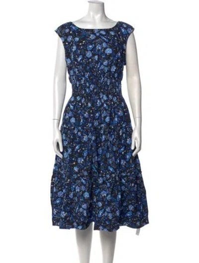 Pre-owned Kate Spade Floral Print Midi Length Dress In Blue