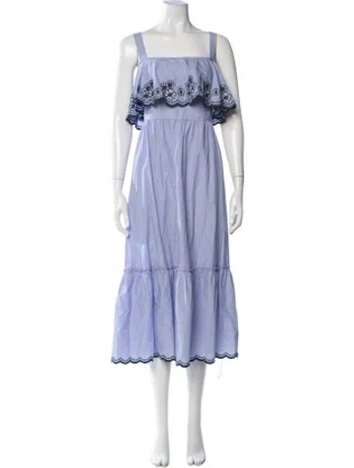 Pre-owned Kate Spade Floral Print Midi Length Dress In Blue