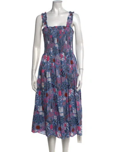 Pre-owned Kate Spade Floral Print Midi Length Dress In Blue