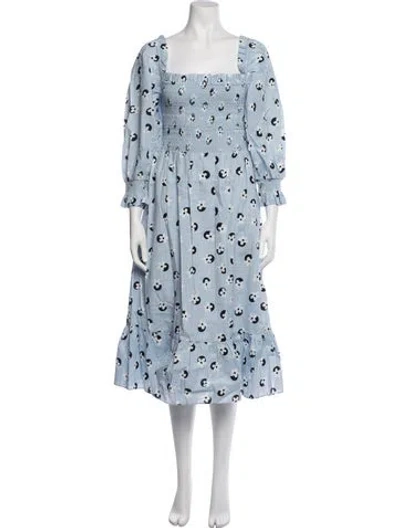 Pre-owned Kate Spade Floral Print Midi Length Dress In Blue