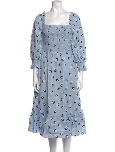 Pre-owned Kate Spade Floral Print Midi Length Dress In Blue