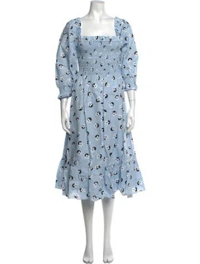 Pre-owned Kate Spade Floral Print Midi Length Dress In Blue