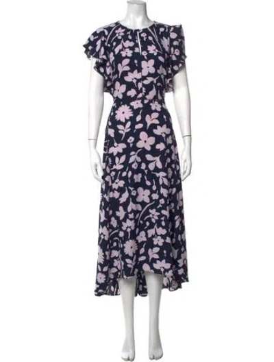 Pre-owned Kate Spade Floral Print Midi Length Dress In Blue/purple