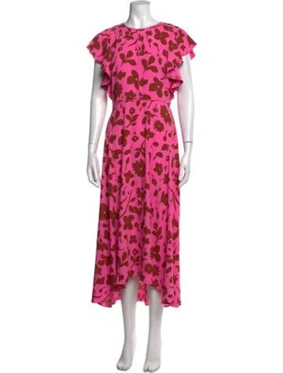 Pre-owned Kate Spade Floral Print Midi Length Dress In Burgundy/pink