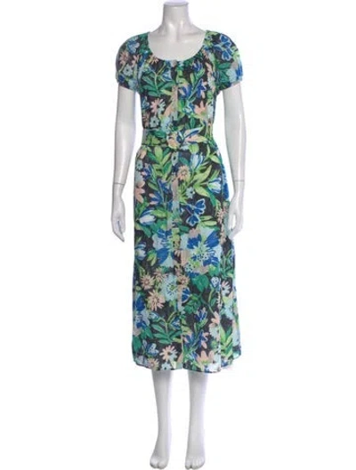 Pre-owned Kate Spade Floral Print Midi Length Dress In Green