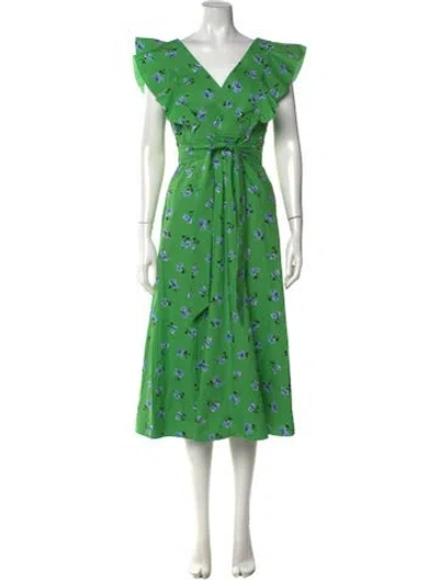 Pre-owned Kate Spade Floral Print Midi Length Dress In Green