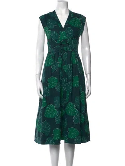 Pre-owned Kate Spade Floral Print Midi Length Dress In Green