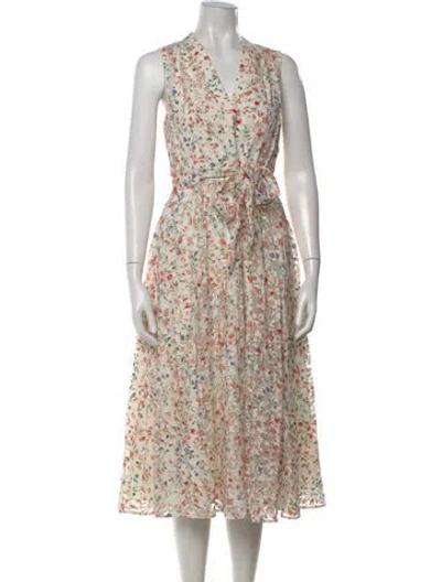 Pre-owned Kate Spade Floral Print Midi Length Dress In Neutral