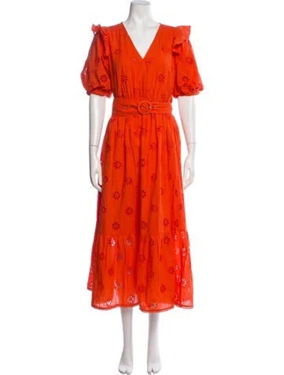 Pre-owned Kate Spade Floral Print Midi Length Dress In Orange