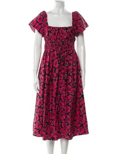 Pre-owned Kate Spade Floral Print Midi Length Dress In Red
