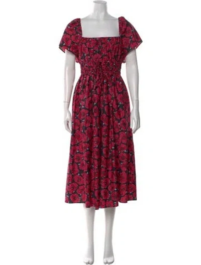 Pre-owned Kate Spade Floral Print Midi Length Dress In Red