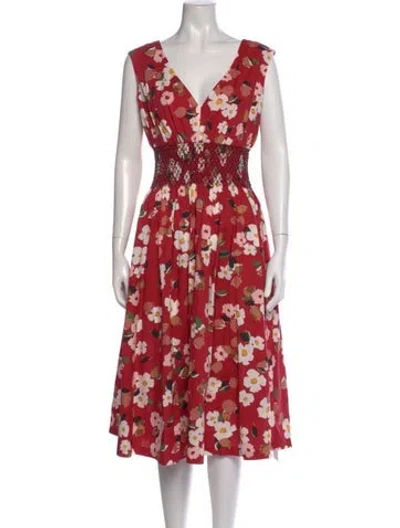 Pre-owned Kate Spade Floral Print Midi Length Dress In Red