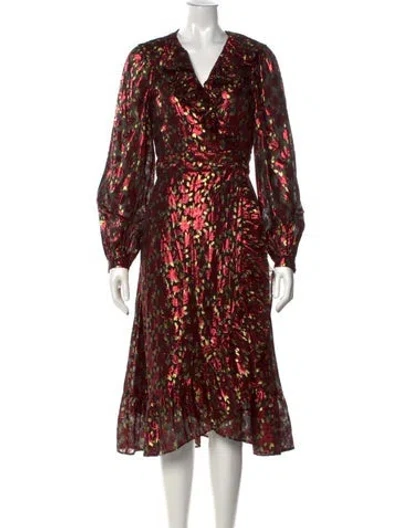 Pre-owned Kate Spade Floral Print Midi Length Dress In Red