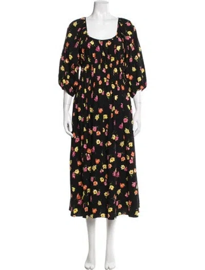 Pre-owned Kate Spade Floral Print Midi Length Dress W/ Tags In Black