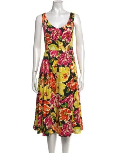 Pre-owned Kate Spade Floral Print Midi Length Dress W/ Tags In Black