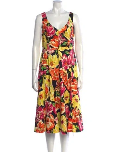 Pre-owned Kate Spade Floral Print Midi Length Dress W/ Tags In Black