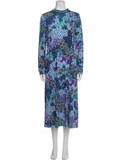 Pre-owned Kate Spade Floral Print Midi Length Dress W/ Tags In Blue