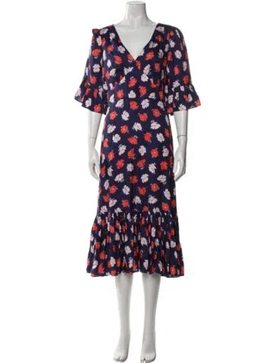 Pre-owned Kate Spade Floral Print Midi Length Dress W/ Tags In Blue