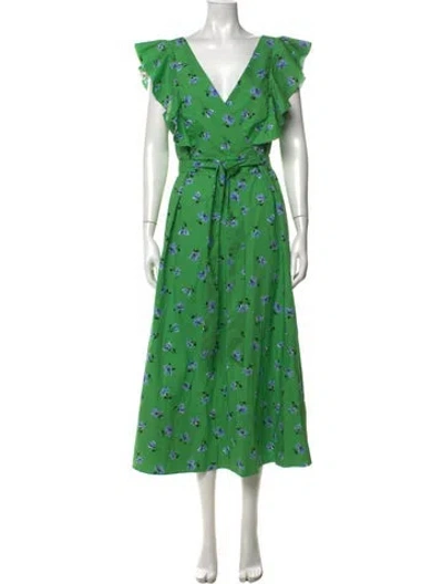 Pre-owned Kate Spade Floral Print Midi Length Dress W/ Tags In Green