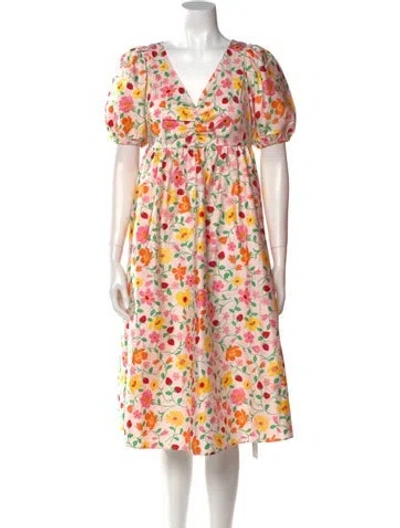 Pre-owned Kate Spade Floral Print Midi Length Dress W/ Tags In Pink