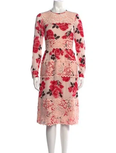 Pre-owned Kate Spade Floral Print Midi Length Dress W/ Tags In Pink
