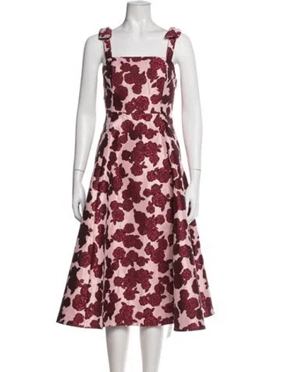 Pre-owned Kate Spade Floral Print Midi Length Dress W/ Tags In Red