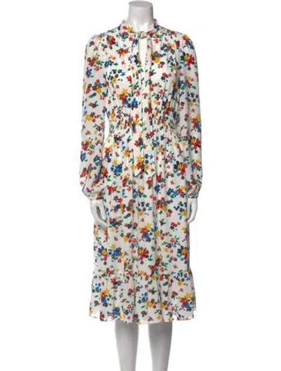 Pre-owned Kate Spade Floral Print Midi Length Dress In White