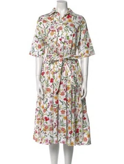 Pre-owned Kate Spade Floral Print Midi Length Dress In White