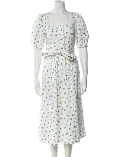 Pre-owned Kate Spade Floral Print Midi Length Dress In White