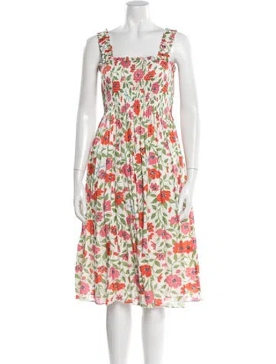 Pre-owned Kate Spade Floral Print Midi Length Dress In White
