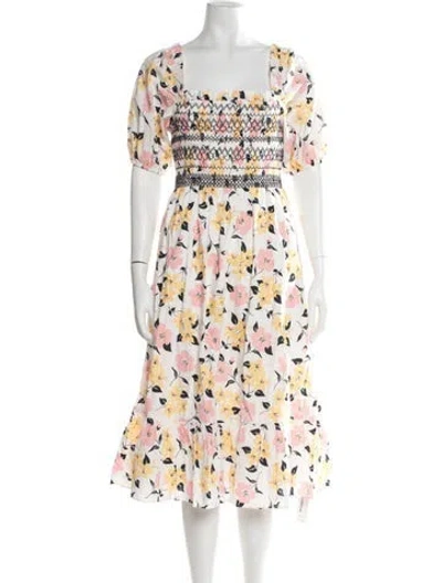 Pre-owned Kate Spade Floral Print Midi Length Dress In White