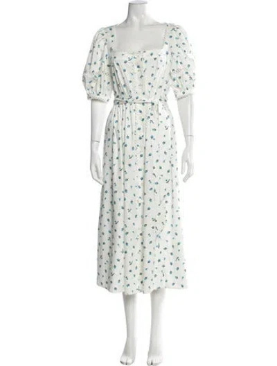 Pre-owned Kate Spade Floral Print Midi Length Dress In White