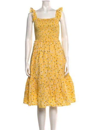 Pre-owned Kate Spade Floral Print Midi Length Dress In Yellow