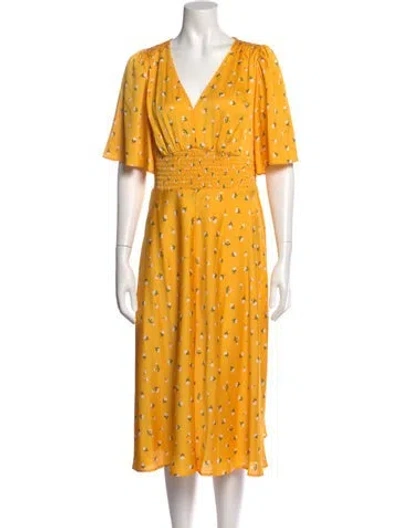 Pre-owned Kate Spade Floral Print Midi Length Dress In Yellow