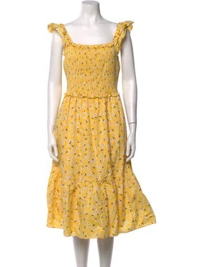 Pre-owned Kate Spade Floral Print Midi Length Dress In Yellow