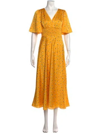 Pre-owned Kate Spade Floral Print Midi Length Dress In Yellow