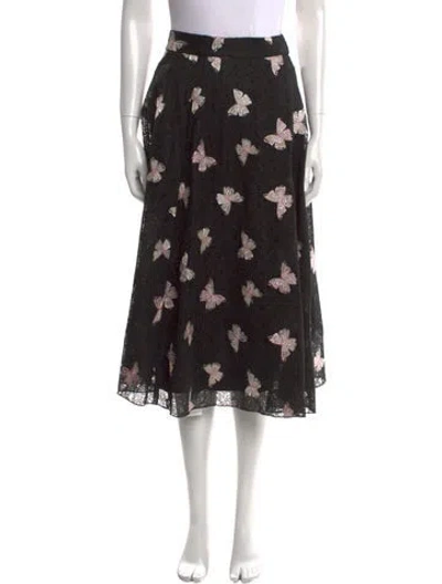 Pre-owned Kate Spade Floral Print Midi Length Skirt In Black