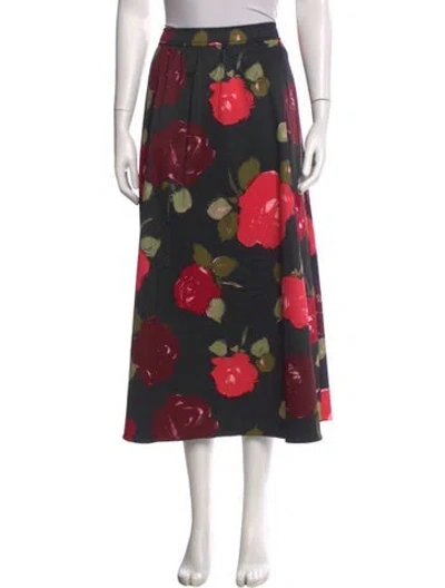 Pre-owned Kate Spade Floral Print Midi Length Skirt In Black