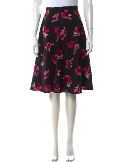 Pre-owned Kate Spade Floral Print Midi Length Skirt In Black