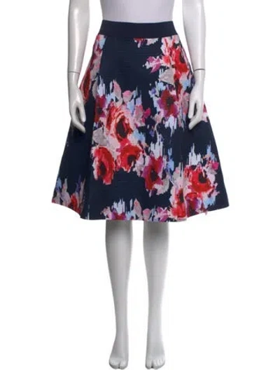 Pre-owned Kate Spade Floral Print Midi Length Skirt In Blue