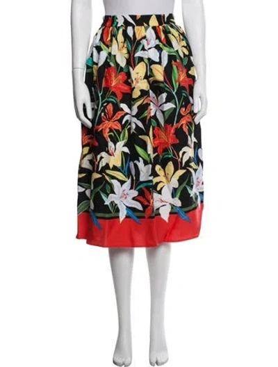 Pre-owned Kate Spade Floral Print Midi Length Skirt In Brown/red/white