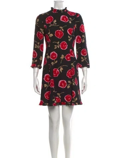 Pre-owned Kate Spade Floral Print Mini Dress In Black