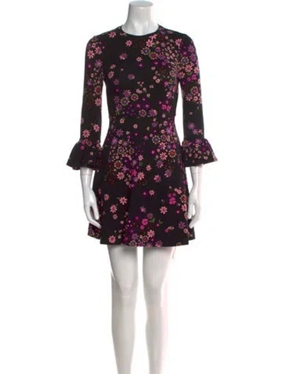 Pre-owned Kate Spade Floral Print Mini Dress In Black