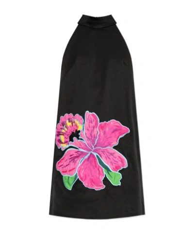 Kate Spade Floral-print Mini Dress In Black