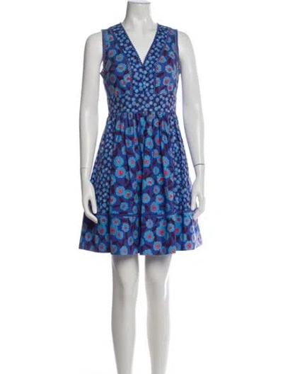 Pre-owned Kate Spade Floral Print Mini Dress In Blue