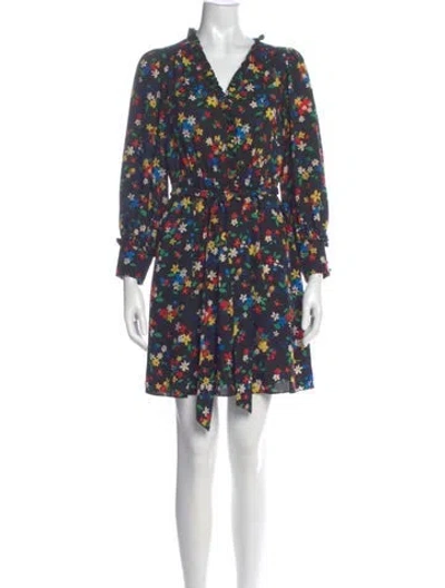 Pre-owned Kate Spade Floral Print Mini Dress In Blue