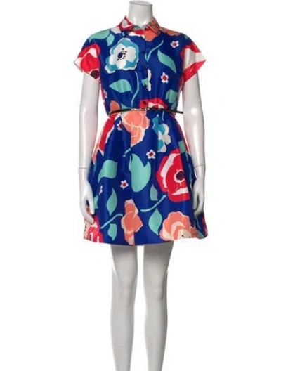 Pre-owned Kate Spade Floral Print Mini Dress In Blue