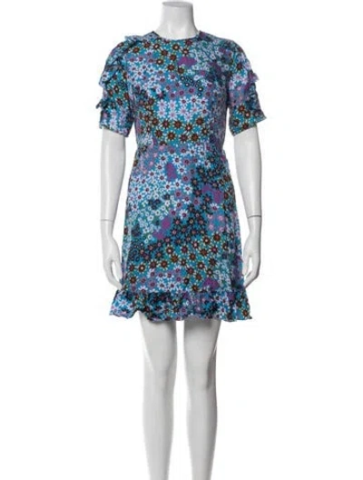 Pre-owned Kate Spade Floral Print Mini Dress In Blue