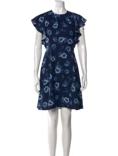 Pre-owned Kate Spade Floral Print Mini Dress In Blue
